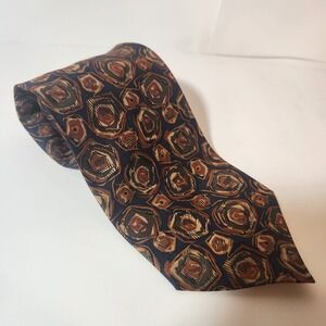 Vintage Italian Silk Tie Mens Abstract Geometric Navy Brown Made in Canada 58in